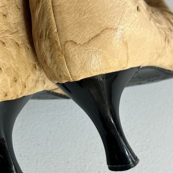 Lady Camp Boot Heels Women's Size Mex 23 US 6 Tan Leather Ostrich Side Zip - Picture 10 of 14